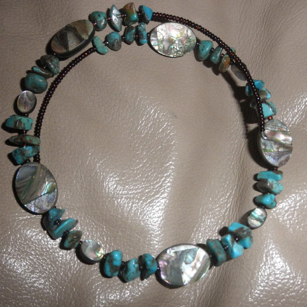 Turquoise and abalone hand made choker necklace